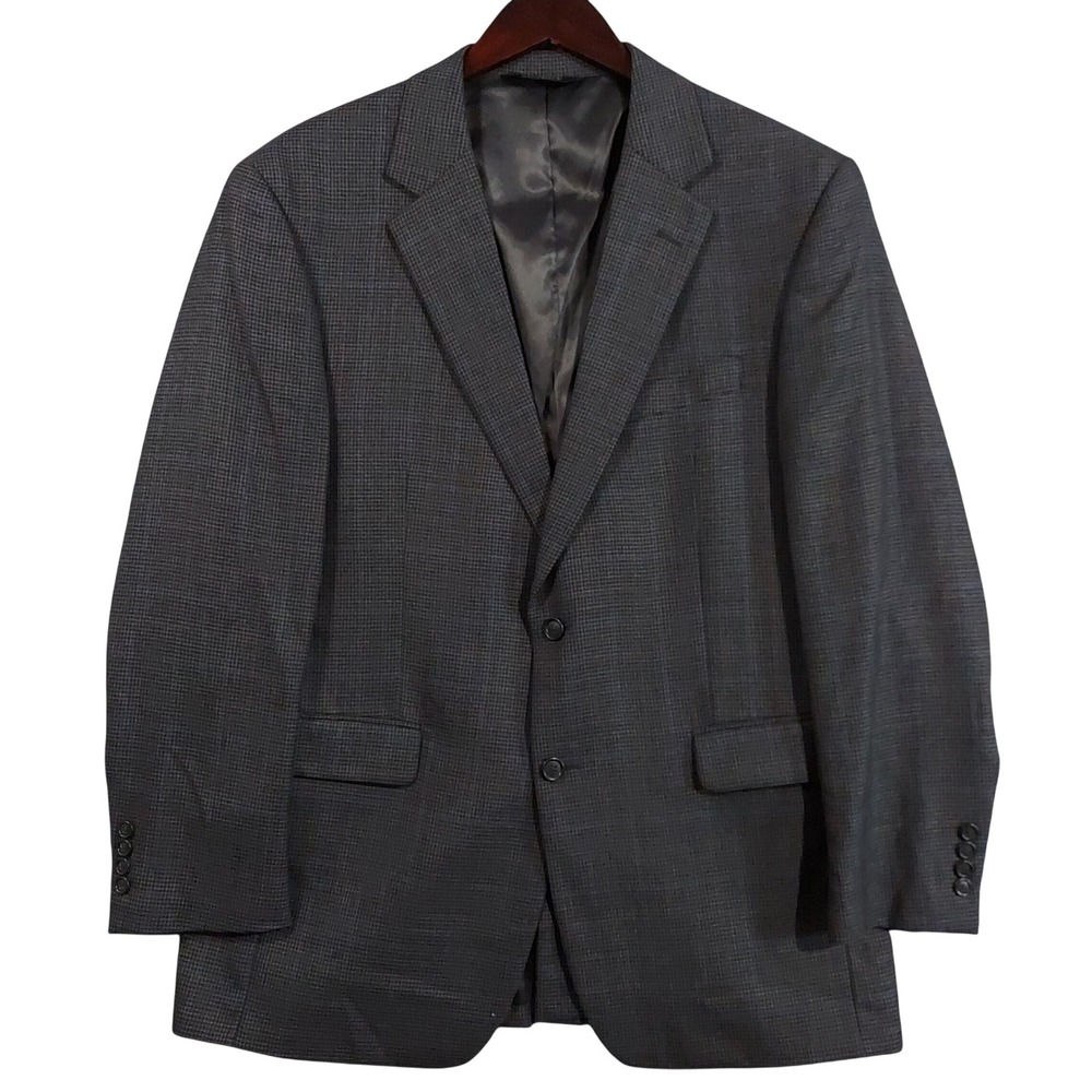 Jos A Bank Blazer Mens 42R Grey Wool Two Button Micro Check Sport Coat 7377